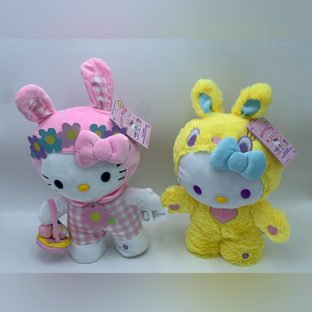 Sanrio Hello Kitty Pink and Yellow Easter Bunny Side Stepper Greeters Set of 2